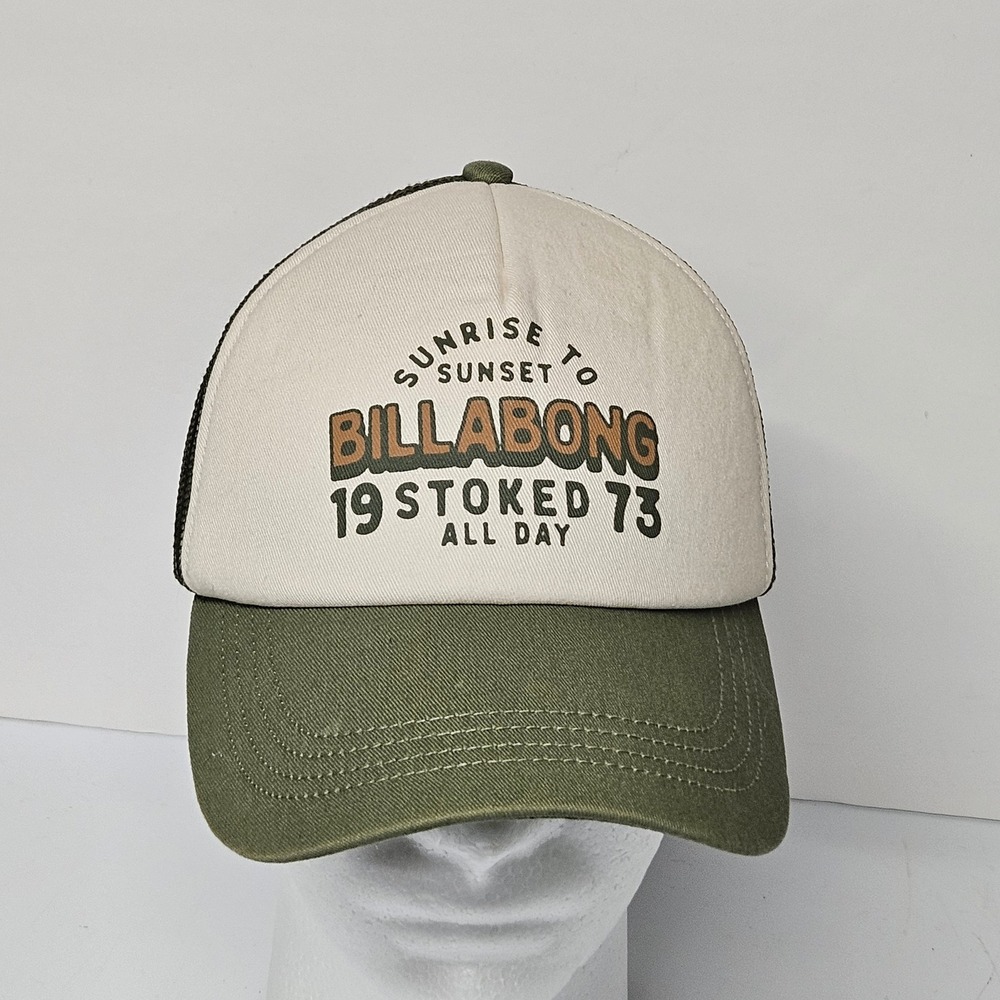 Billabong Trucker Hat OS Olive Green Sunrise to Sunset Mesh Snapback Cap